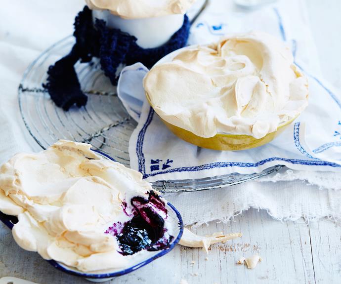 **[Lemon and blueberry meringue pots](https://www.womensweeklyfood.com.au/recipes/blueberry-meringue-recipe-30983|target="_blank")**

What do you get when you cross a blueberry crumble and a meringue pie?