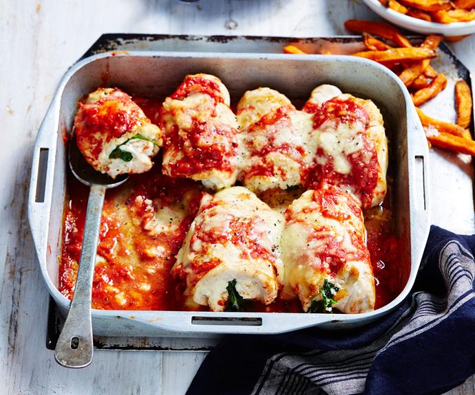 **[Spinach and ricotta-stuffed chicken parmigiana](https://www.womensweeklyfood.com.au/recipes/spinach-and-ricotta-stuffed-chicken-parmigiana-9744|target="_blank")**

This spinach & ricotta-stuffed chicken parmigiana recipe takes on a tasty twist to this Aussie favourite