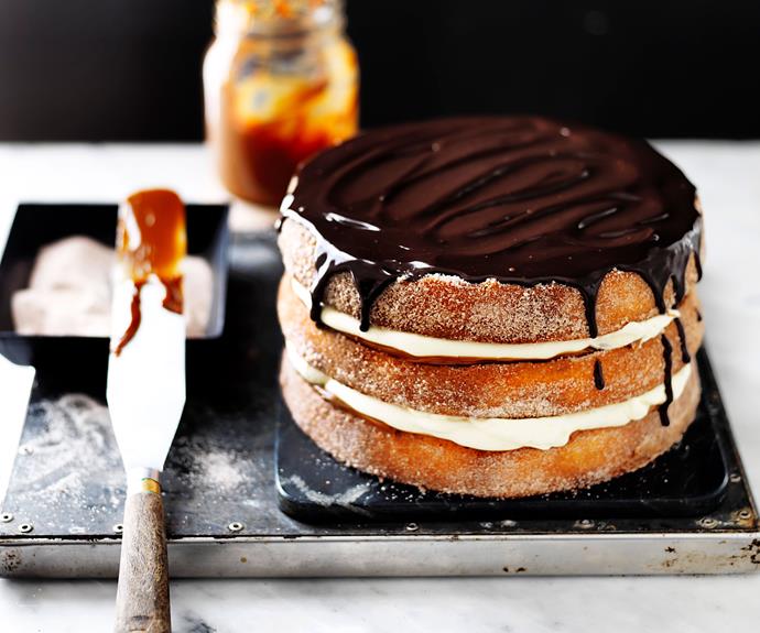 Our [delectable cake](https://www.womensweeklyfood.com.au/recipes/churros-cake-recipe-31017|target="_blank") is inspired by the flavours of the Spanish dessert churros, fried dough strips dusted in cinnamon and sugar that are customarily dipped in chocolate or thick caramel.