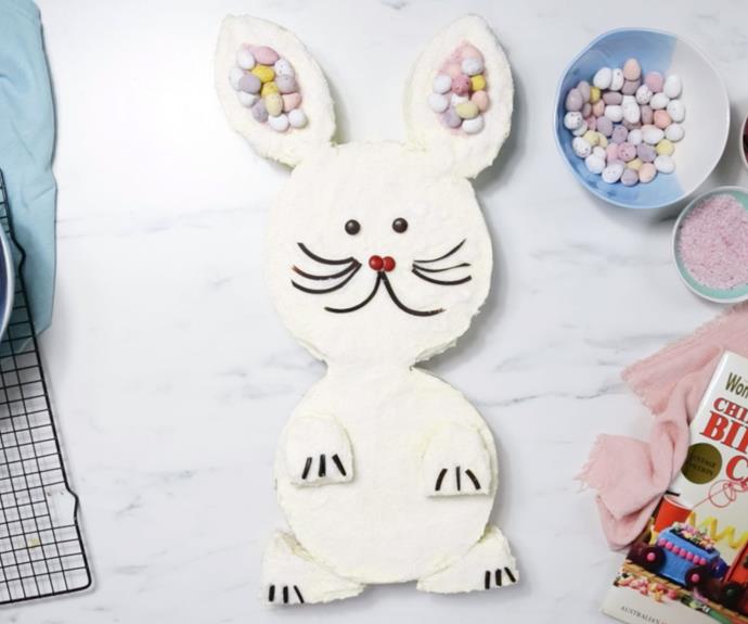 This [Easter bunny cake](https://www.womensweeklyfood.com.au/recipes/easter-bunny-cake-recipe-3334|target="_blank") is an easy and adorable way to celebrate the holidays - and the little ones can help decorate!