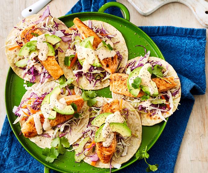 **[Salmon tacos with chipotle mayonnaise](https://www.womensweeklyfood.com.au/recipes/salmon-tacos-recipe-31030|target="_blank")**

This salmon tacos recipe is served with a zingy chipotle mayonnaise for a midweek dinner that's both light and flavourful.