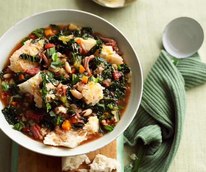 [Ribollita](https://www.womensweeklyfood.com.au/recipes/slow-cooker-ribollita-recipe-6158|target="_blank") [ree-boh-lee-tah] literally means 'reboiled'. This Tuscan soup was originally made by reheating leftover minestrone or vegetable soup and adding bread, white beans and vegetables such as carrot, zucchini, spinach and cavolo nero.