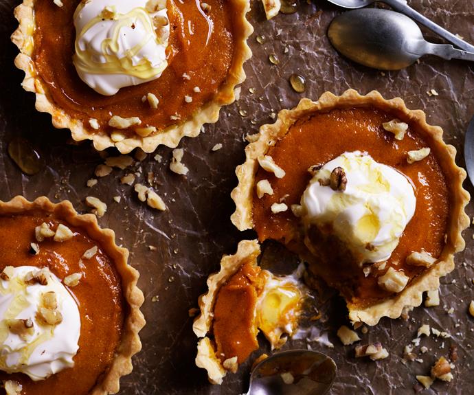 **[Spiced pumpkin pies with honey & nuts](https://www.womensweeklyfood.com.au/recipes/pumpkin-pie-3758|target="_blank")**

We took a traditional pumpkin pie and created individual serves. With drizzles of honey, dolloped cream and a scattering of crushed nuts these delicious pumpkin pies are utterly charming.
