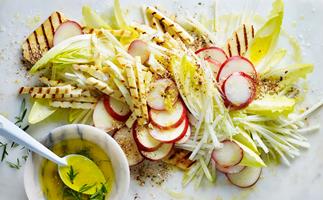 Grilled haloumi salad recipe with nectarine & kohlrabi