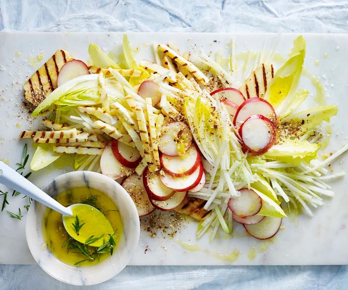 **[Grilled haloumi, white nectarine & kohlrabi salad](https://www.womensweeklyfood.com.au/recipes/grilled-haloumi-salad-recipe-31173|target="_blank")** is a wonderful balance of salty haloumi, sweet nectarine and crisp kohlrabi for a delicious side salad or light lunch.