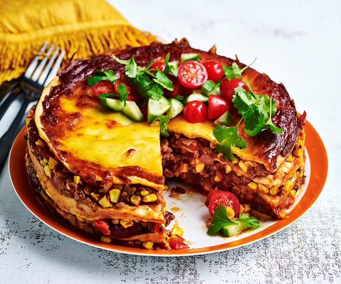 Staked with layers of crisp tortillas and spiced beef filling, our [Mexican beef pie](https://www.womensweeklyfood.com.au/recipes/mexican-beef-pie-31206|target="_blank") is like nothing you've ever seen before.