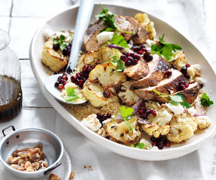 **[Chicken, burghul & pomegranate salad](https://www.womensweeklyfood.com.au/recipes/chicken-burghul-and-pomegranate-salad-9063|target="_blank")**

The weeknight salad takes on an exotic air with the inclusion of cumin, burghul and pomegranate molasses.