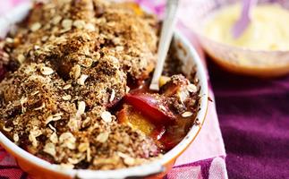 Plum and apricot chocolate crumble