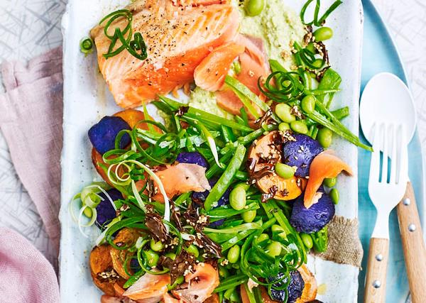 Ocean trout salad with edamame miso dressing