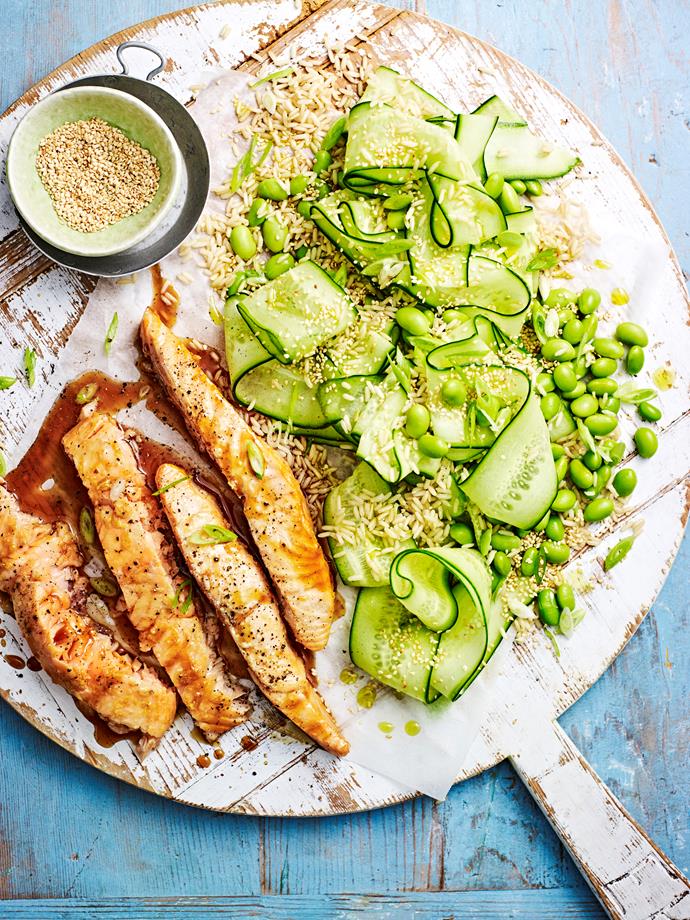 January is cucumber's time to shine. It freshens up this [teriyaki salmon](https://www.womensweeklyfood.com.au/recipes/teriyaki-salmon-with-rice-salad-31371|target="_blank"), or in a Thai beef salad  or these [tuna sushi sandwiches](https://www.womensweeklyfood.com.au/easy-cucumber-recipes-30638|target="_blank"). The amazingly versatile cucumber is not only the basis of these amazing [bread and butter pickles](https://www.womensweeklyfood.com.au/recipes/bread-and-butter-pickles-13188|target="_blank") they can also add a fresh element to this classic [Pimm's punch cocktail](https://www.womensweeklyfood.com.au/recipes/pimms-punch-27277|target="_blank") and [so much more](https://www.womensweeklyfood.com.au/easy-cucumber-recipes-30638|target="_blank").