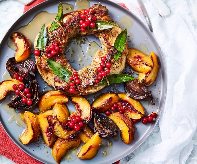 **[Roast pork wreath with stone fruit](https://www.womensweeklyfood.com.au/recipes/roast-pork-wreath-with-stone-fruit-31388|target="_blank")**

A special touch for your Christmas table with this charming roasted pork and stone fruit arrangement.