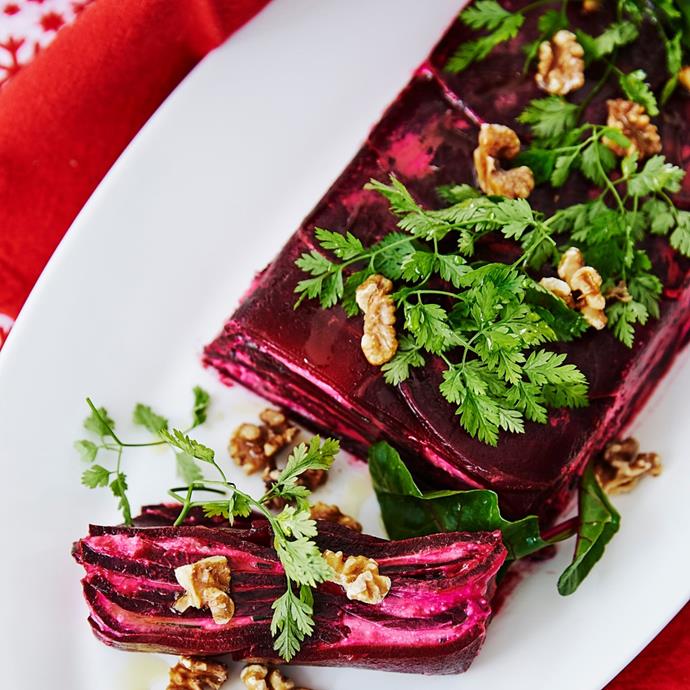 **[Roast beetroot and goat's cheese terrine](https://www.womensweeklyfood.com.au/recipes/roast-beetroot-and-goats-cheese-terrine-31380|target="_blank")** This terrine uses the classic flavour combination of roasted beetroot and goat's cheese to create a tasty and attractive vegetarian centrepiece.