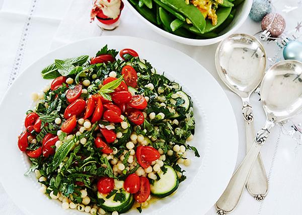 Pearl couscous, zucchini and tomato salad