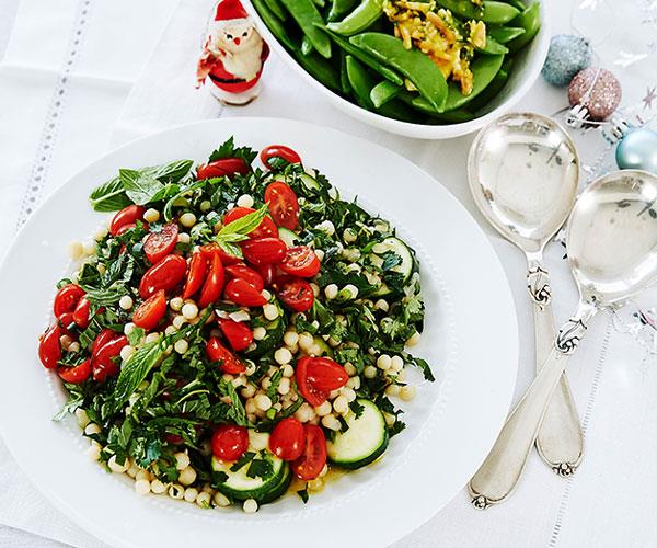 Pearl couscous, zucchini and tomato salad