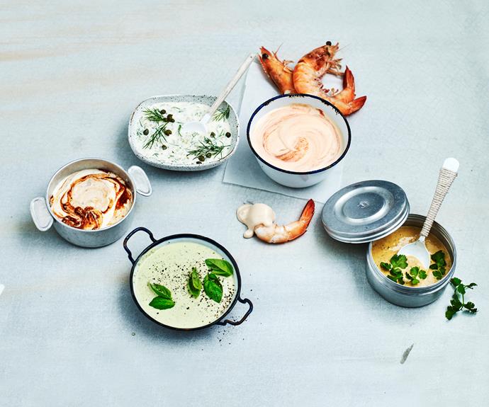 **[Choose your favourite seafood sauce](https://www.womensweeklyfood.com.au/recipes/seafood-sauces-31420|target="_blank")**

Choose from one of five mayonnaise-based sauces to pair with your favourite seafood