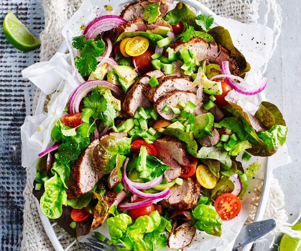 **[Tex-Mex pork](https://www.womensweeklyfood.com.au/recipes/tex-mex-pork-31468|target="_blank")**

This fragrant salad of Cajun-spiced pork and fresh vegetables makes a delightful low-carb lunch.