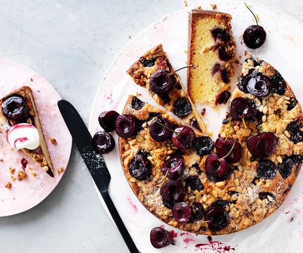 This [afternoon tea cake](https://www.womensweeklyfood.com.au/recipes/cherry-and-pine-nut-crumble-cake-31535|target="_blank") gets its unique flavour and texture from in-season cherries and a crunchy pine nut crumble topping.
