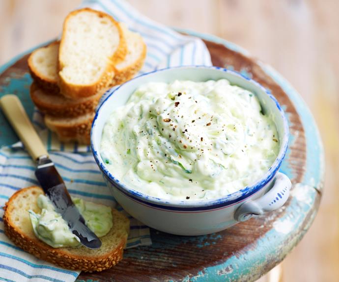 **[Tzatziki dip](https://www.womensweeklyfood.com.au/recipes/tzatziki-8464|target="_blank")**

There are many variations of this classic mezze; the cucumber can be diced instead of grated and you can use dill and parsley instead of mint.