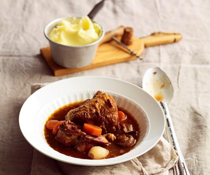 Slow-cooker coq au vin

This traditional French chicken, bacon and mushroom stew is made even more flavoursome when cooked overnight in a slow cooker.