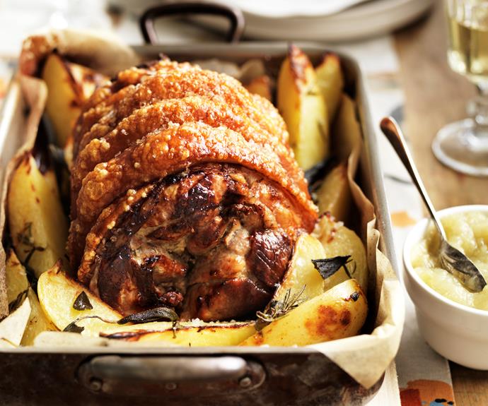 **[Roast leg of pork with apple sauce](https://www.womensweeklyfood.com.au/recipes/roast-leg-of-pork-with-apple-sauce-14350|target="_blank")**

The three magic ingredients for crispy savoury crackling are oil, salt and heat. Make sure the rind is dry and rubbed well with oil and salt. The pork must be placed in a very hot oven for the skin to start bubbling and browning up.