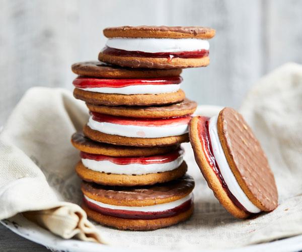 **[Wagonettes](https://www.womensweeklyfood.com.au/recipes/wagonettes-31622|target="_blank")**

They're a little bit retro and completely delicious. A home-made Wagon Wheel - two chocolate-dipped biscuits sandwich a marshmallow and jam filling. While we used bought chocolate wheaten biscuits here, you can easily [make your own](https://www.womensweeklyfood.com.au/recipes/chocolate-wheaties-13252|target="_blank").