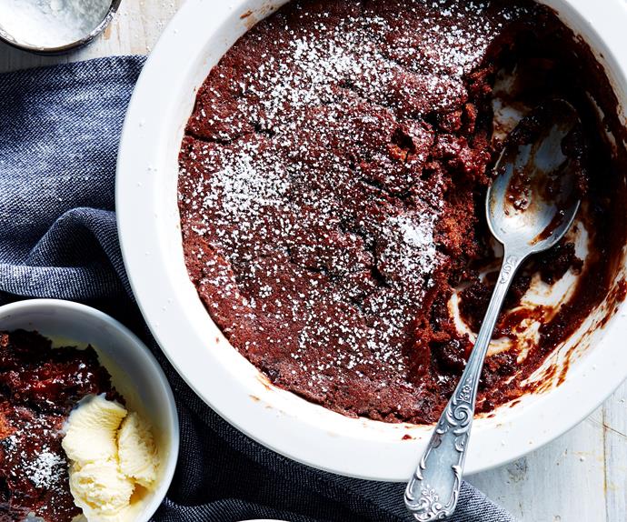 choc-cherry microwave self-saucing pudding