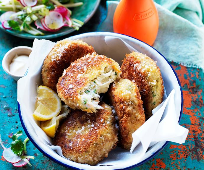 **[Crab cakes with apple salad](https://www.womensweeklyfood.com.au/recipes/crab-cakes-with-apple-salad-31925|target="_blank")**

These crispy crab cakes are perfect served with a slice of lemon and a fresh green apple salad.