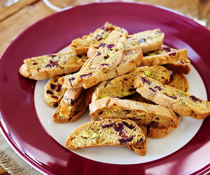 **[Pistachio & cranberry biscotti](https://www.womensweeklyfood.com.au/recipes/pistachio-and-cranberry-biscotti-5672|target="_blank")** 

Red cranberries and green pistachios make these biscotti into a very pretty biscuit. You could use other nuts instead of pistachios, if you prefer.