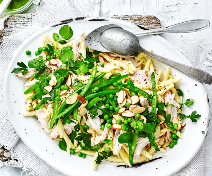 This [chicken and watercress pasta salad](https://www.womensweeklyfood.com.au/recipes/chicken-and-watercress-pasta-salad-13520|target="_blank") is fresh, zesty and ready in under 30 minutes. It's perfect for your next lunch get together.