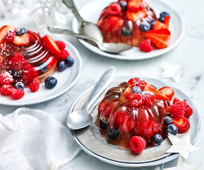 **[Cherry & berry prosecco jellies](https://www.womensweeklyfood.com.au/recipes/prosecco-jellies-32149|target="_blank")**

Jelly got a whole lot more grown up with the addition of prosecco. Add cherries and berries for a delciciously grown up dessert.