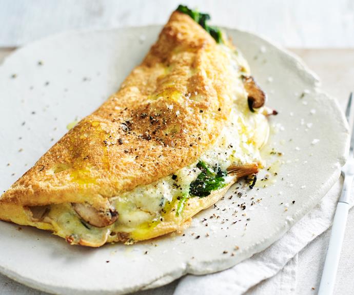 **[Mushroom and blue cheese soufflé omelette](https://www.womensweeklyfood.com.au/recipes/souffle-omelette-32232|target="_blank")**

This fluffy soufflé omelette gets its airy lift from beaten egg whites.