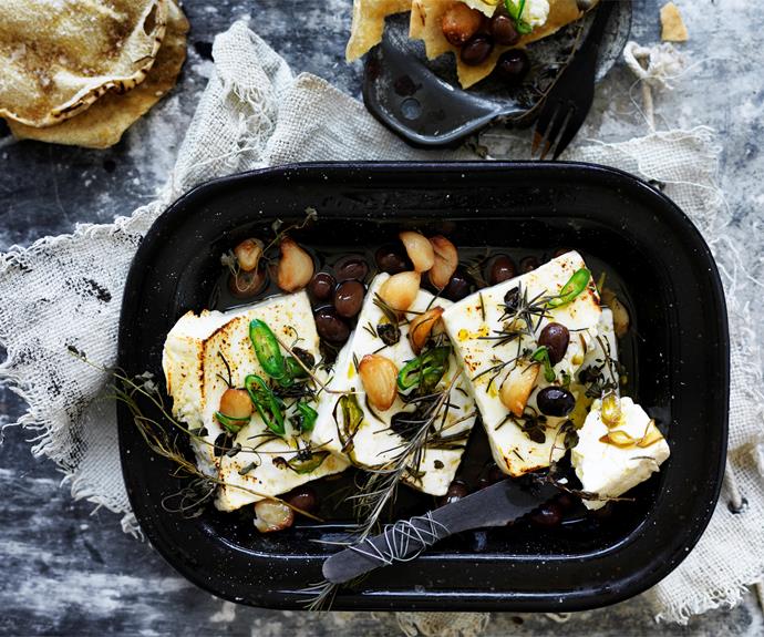 [Baked feta with roasted garlic, chilli and olives](https://www.womensweeklyfood.com.au/recipes/baked-feta-with-roasted-garlic-chilli-and-olives-28747|target="_blank")