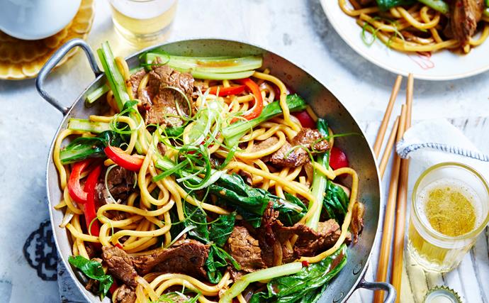 Mongolian beef with noodles