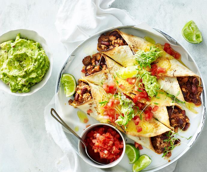 **[Beef burrito](https://www.womensweeklyfood.com.au/recipes/beef-burritos-15577|target="_blank")**

This classic Mexican dish is best topped with sour cream and guacamole. You could substitute the meat for pork, chicken, or even fish.
