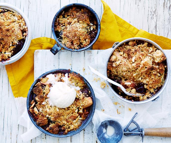 Almond lovers unite.This quick and easy [apple and cherry crumble](https://www.womensweeklyfood.com.au/recipes/apple-cherry-and-amaretti-crumbles-32313|target="_blank") is given extra almond flavour from crumbled amaretti biscuits and ground almonds.