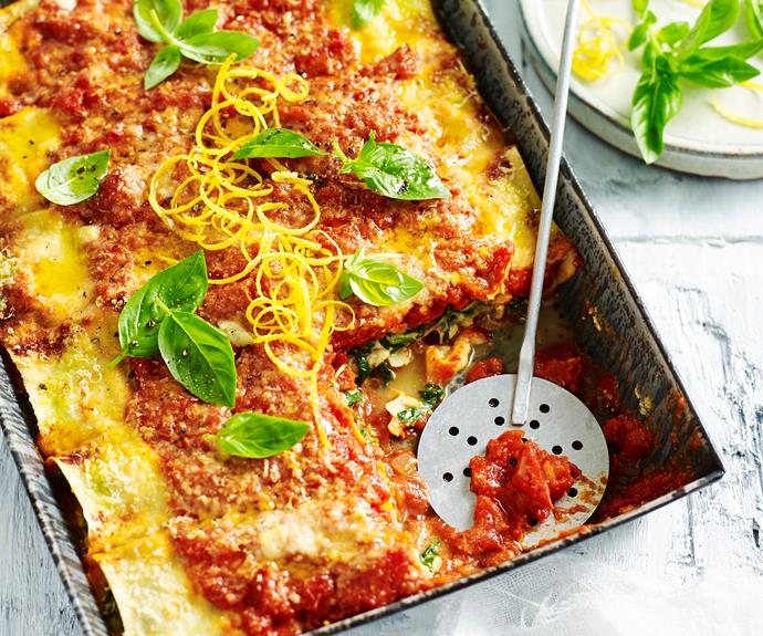**[Spinach and ricotta cannelloni](https://www.womensweeklyfood.com.au/recipes/spinach-and-ricotta-cannelloni-14660|target="_blank")**

Like a lasagne, all rolled up.