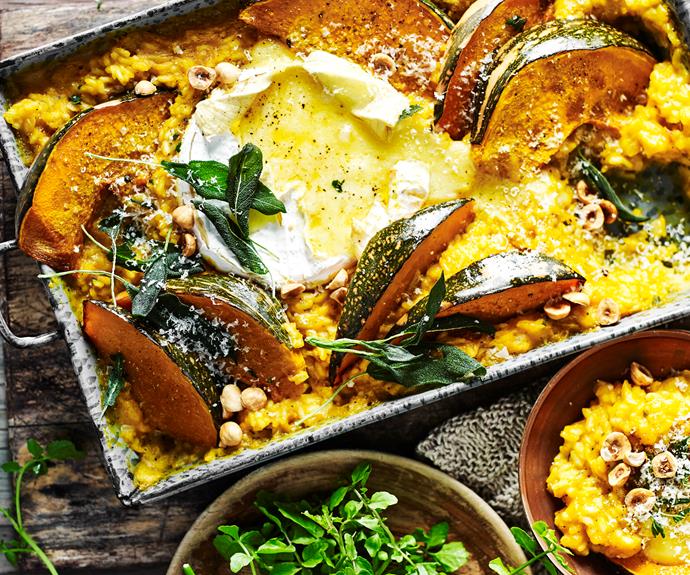**[Pumpkin, sage and camembert risotto](https://www.womensweeklyfood.com.au/recipes/baked-pumpkin-risotto-32432|target="_blank")**

Savoury, comforting and infused with the delicate flavour of sage a big bowl of this pumpkin baked risotto with  camembert is exactly what you need.