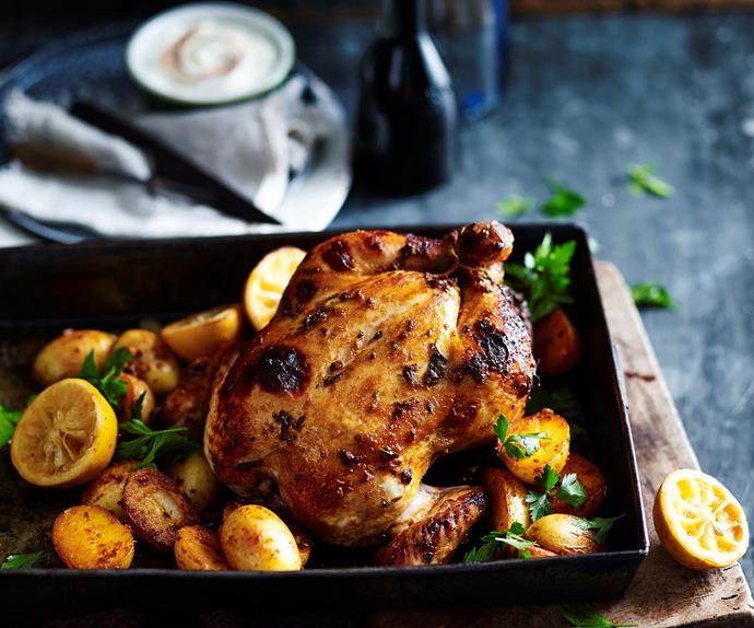 HONEY-ROASTED CHICKEN WITH SPICY FRIED POTATOES