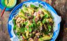 Potato and salmon salad with mustardy dressing