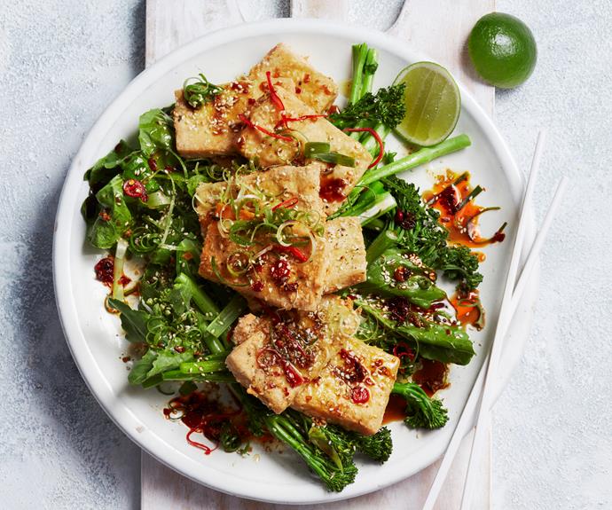 **[Air fryer crisp tofu with palm sugar dressing](https://www.womensweeklyfood.com.au/recipes/air-fryer-crisp-tofu-32452|target="_blank")** 

Crispy spiced tofu made in the air fryer and served with broccolini  and gai lan and topped with a fresh palm sugar dressing.