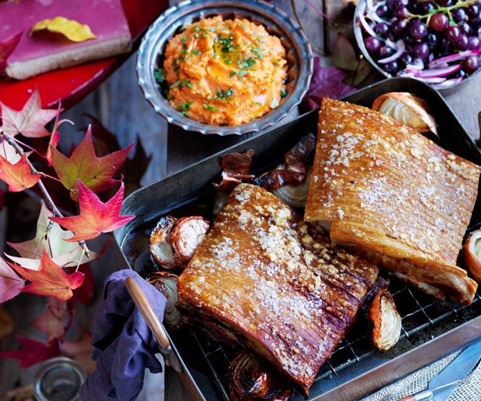 **[Slow-cooked pork belly with crushed sweet potato](https://www.womensweeklyfood.com.au/recipes/slow-cooked-pork-belly-32471|target="_blank")**

Tender meat and crispy crackling, there's nothing better.