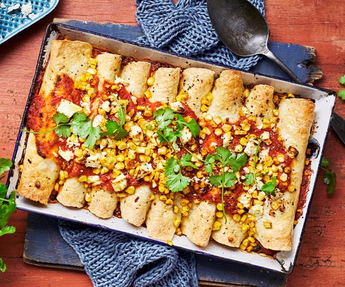 **[Enchilada bake](https://www.womensweeklyfood.com.au/recipes/enchilada-bake-32494|target="_blank")**

Roll up flavourful enchilada sauce with beans and your choice of mince in tortillas, baked until hot and melty, and sprinkled with fresh toppings.