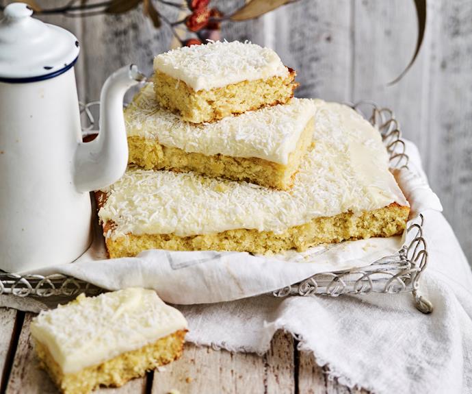 Do you like pina colada's? You'll enjoy this sweet [coconut and pineapple slice](https://www.womensweeklyfood.com.au/recipes/coconut-and-pineapple-slice-9841|target="_blank") with a mug of tea or coffee for an indulgent morning or afternoon treat