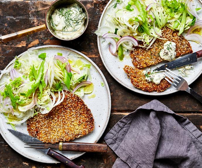 **[Chickpea schnitzels with winter slaw](https://www.womensweeklyfood.com.au/recipes/chickpea-schnitzels-32617|target="_blank")**

A vegetarian version of the German classic.