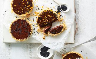 Five-ingredient chocolate sesame tarts