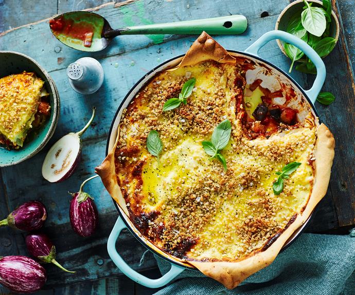 **[Harissa eggplant skillet lasagne](https://www.womensweeklyfood.com.au/recipes/harissa-eggplant-skillet-lasagne-32762|target="_blank")**

Harissa gives a fiery kick to this vegie-packed lasagne dish. Full of eggplant, silverbeet and tomatoes layered with pasta sheets and a cheesy topping