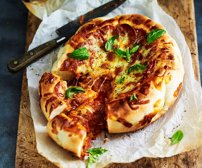 Our [deep pan pepperoni pizza](https://www.womensweeklyfood.com.au/recipes/deep-pan-pepperoni-pizza-32810|target="_blank") is made in the slow cooker and with only five-ingredients. Loaded with tomato sauce, cheese and pepperoni.