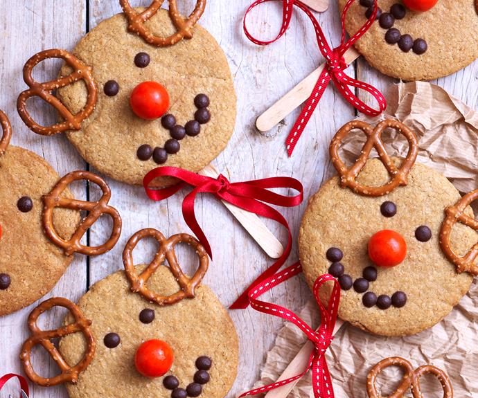 **[Rudolph the reindeer cookies](https://www.womensweeklyfood.com.au/recipes/rudolph-cookies-32821|target="_blank")** 

Get in the festive spirit with these adorable Rudolph cookies made with delicately spiced wheatgerm biscuits, pretzels and chocolate balls.