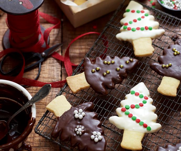 **[Christmas tree shortbreads](https://www.womensweeklyfood.com.au/recipes/christmas-tree-shortbreads-23949|target="_blank")**
Get the kids involved in making these Christmas tree shortbreads. Those who can't yet manage the cutting out will still have lots of (possibly very messy) fun decorating them.