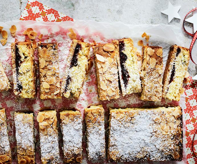 **[Cherry and almond slice](https://www.womensweeklyfood.com.au/recipes/cherry-almond-slice-32843|target="_blank")**

This sweet cherry slice with a crunchy almond topping is sure to delight. Cherries add a festive touch to this simple slice that can be made all year